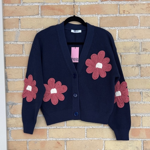 Smash + Tess Sweaters - Smash + Tess Navy Cardigan with Pink Floral Design